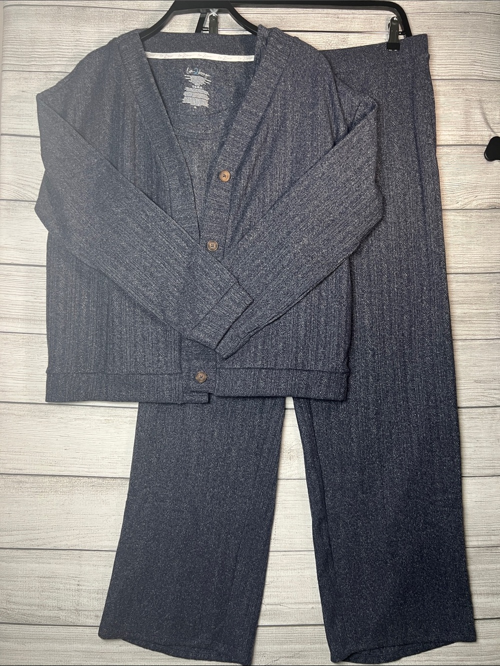 Live 2 Lounge Women’s XL 3 Piece Lounge Set Cardigan Tank Wide Leg Pants Blue